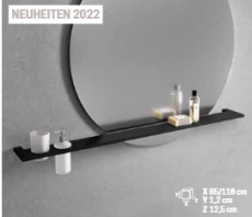 Asymetrische Ablage für Spiegel mit Becherhalter und Seifenspender